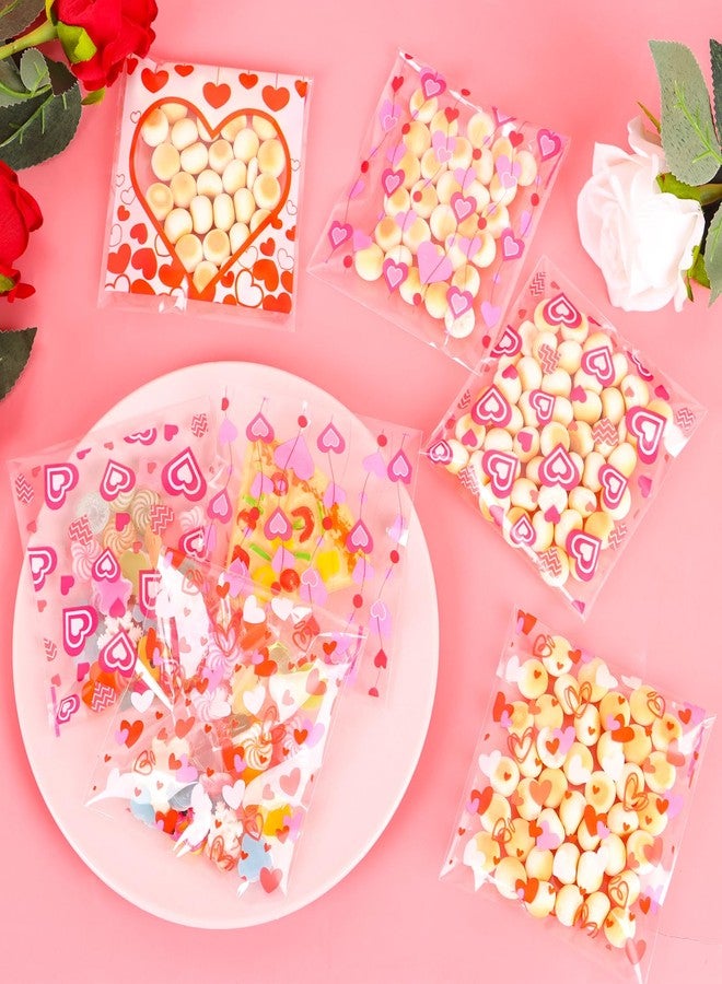 FOIMAS 400pcs Valentine's Day Cellophane Treat Bags Self Adhesive Heart Candy Cookie Gift Bags for Valentine's Day Party Supplies - Image 4